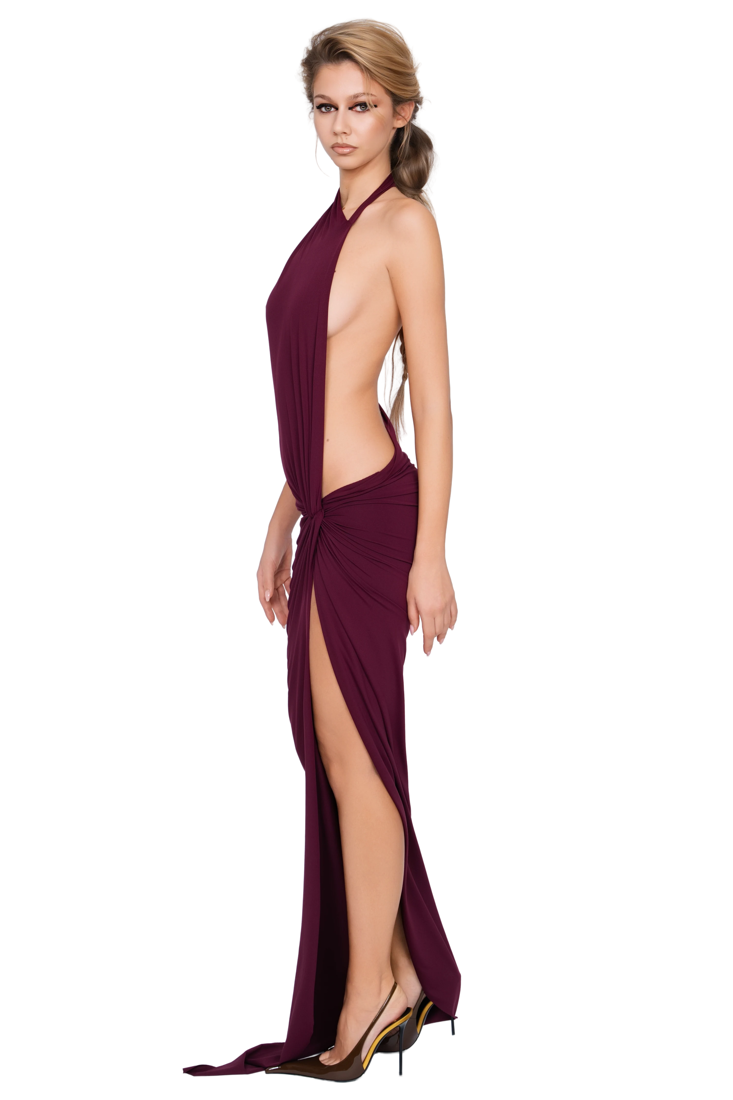 Corvaro High Split Maxi Dress - Deep Berry - Image 4