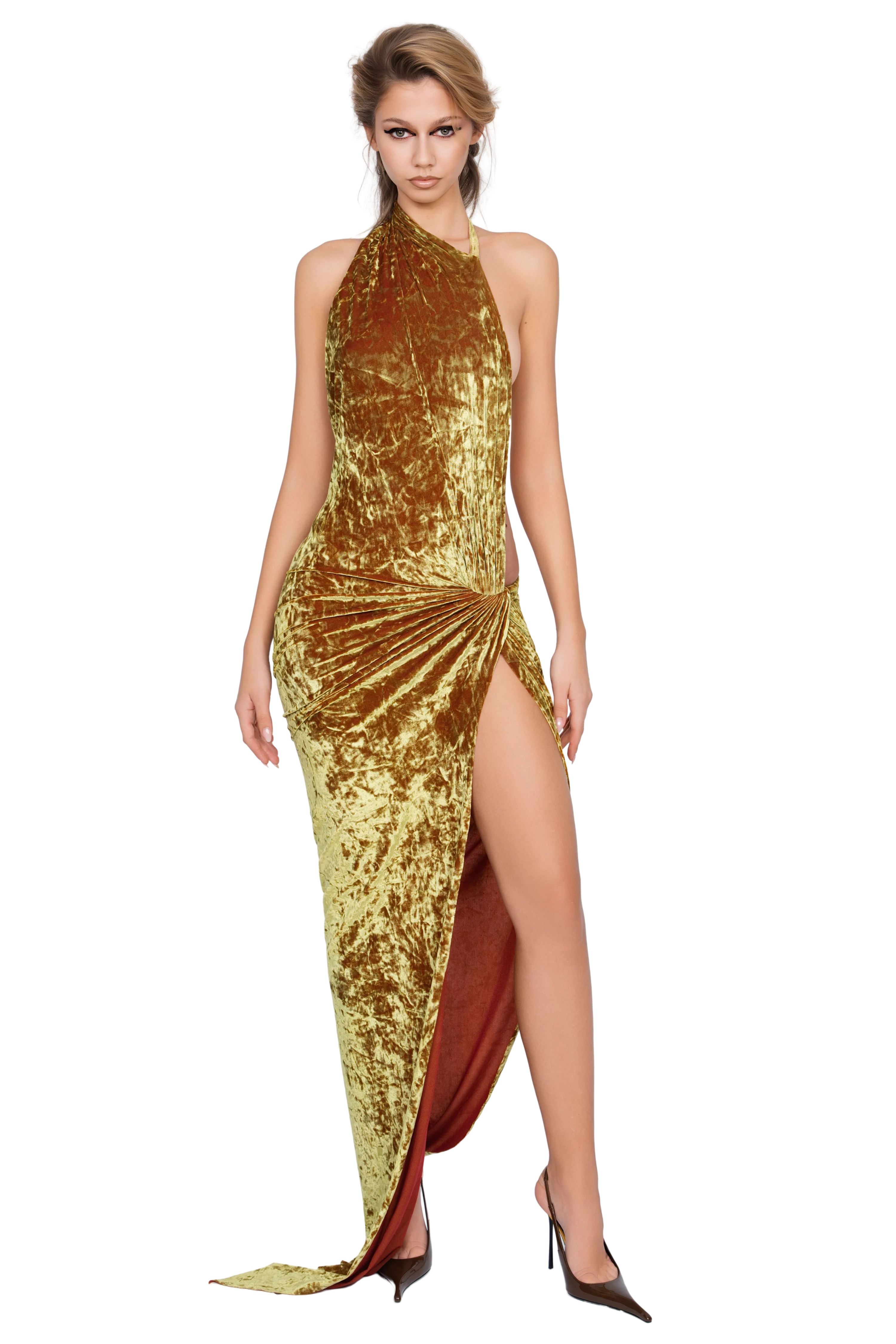 Corvaro High Split Maxi Dress - Honey Lime - Image 4