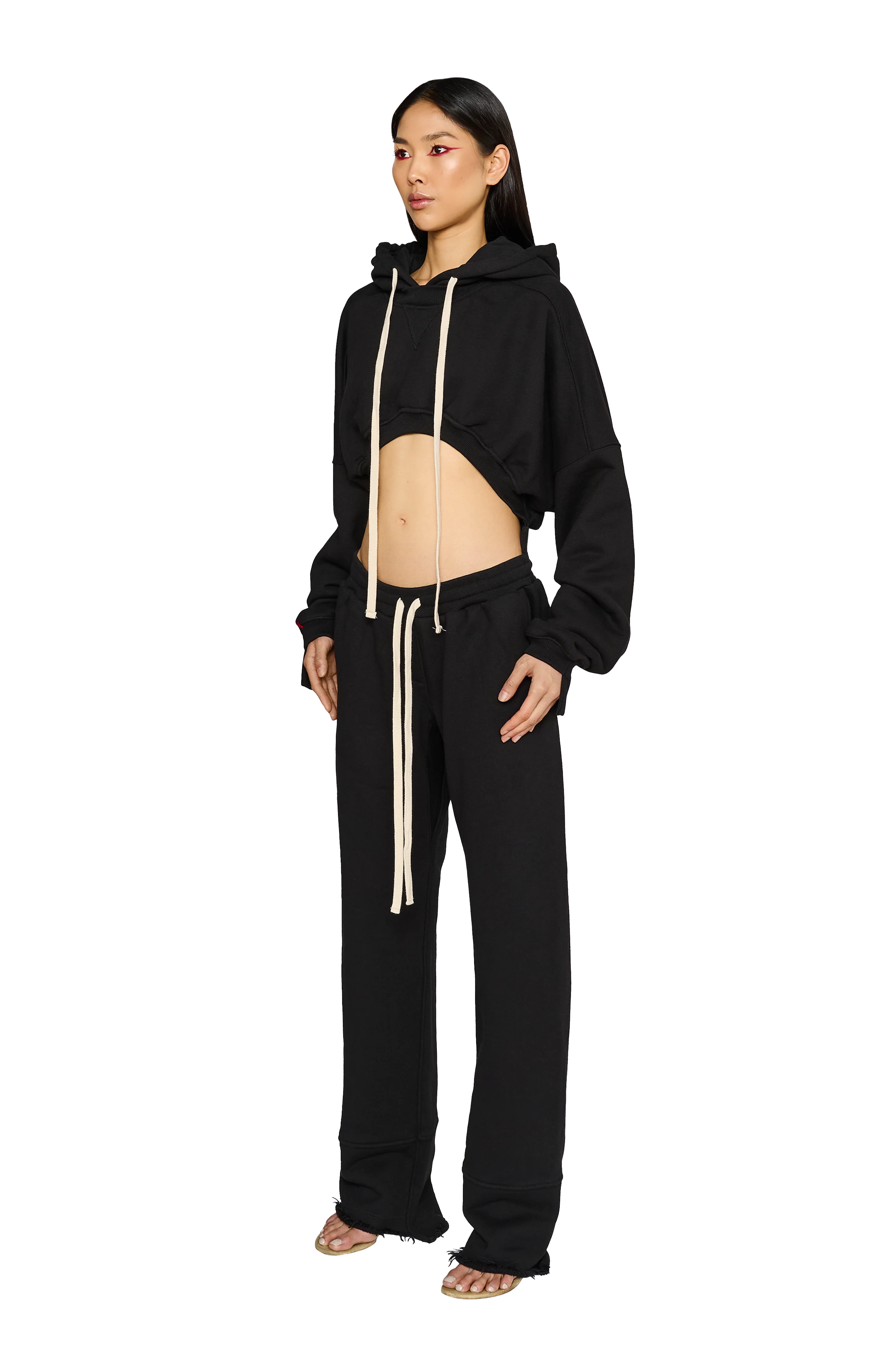 Cropped, Asymmetric Hoodie - Carbon - Image 2
