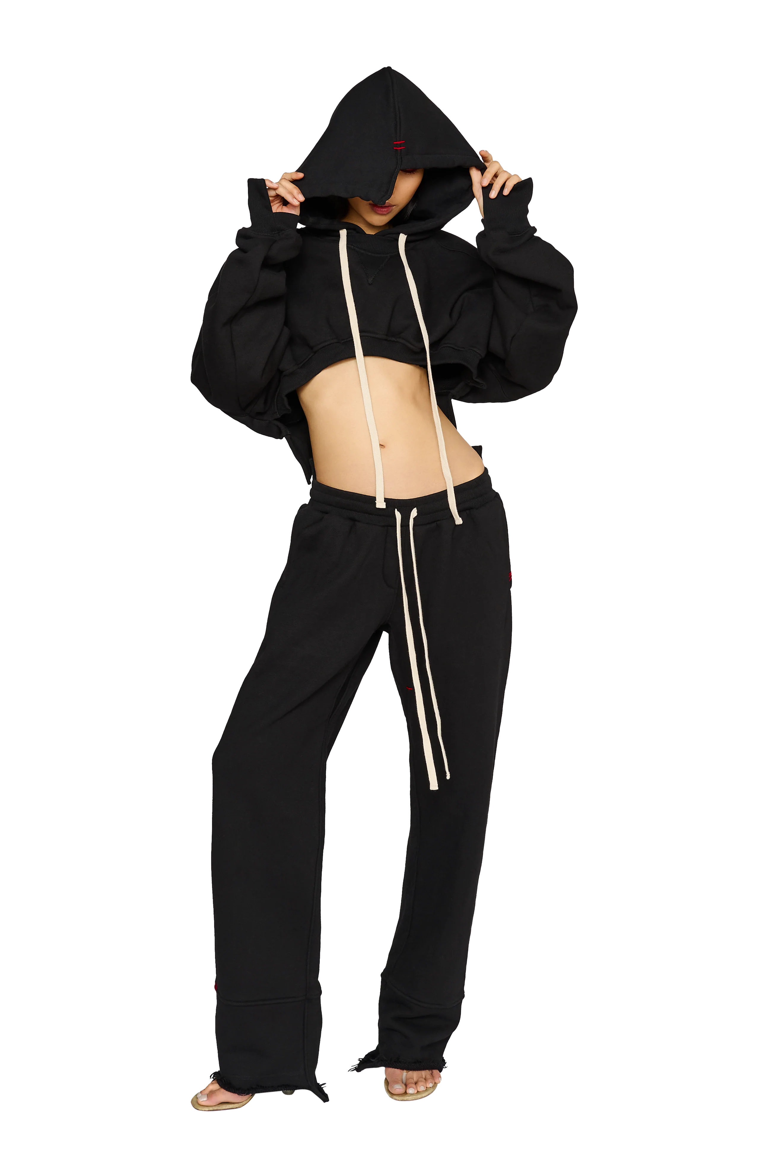 Cropped, Asymmetric Hoodie - Carbon - Image 4
