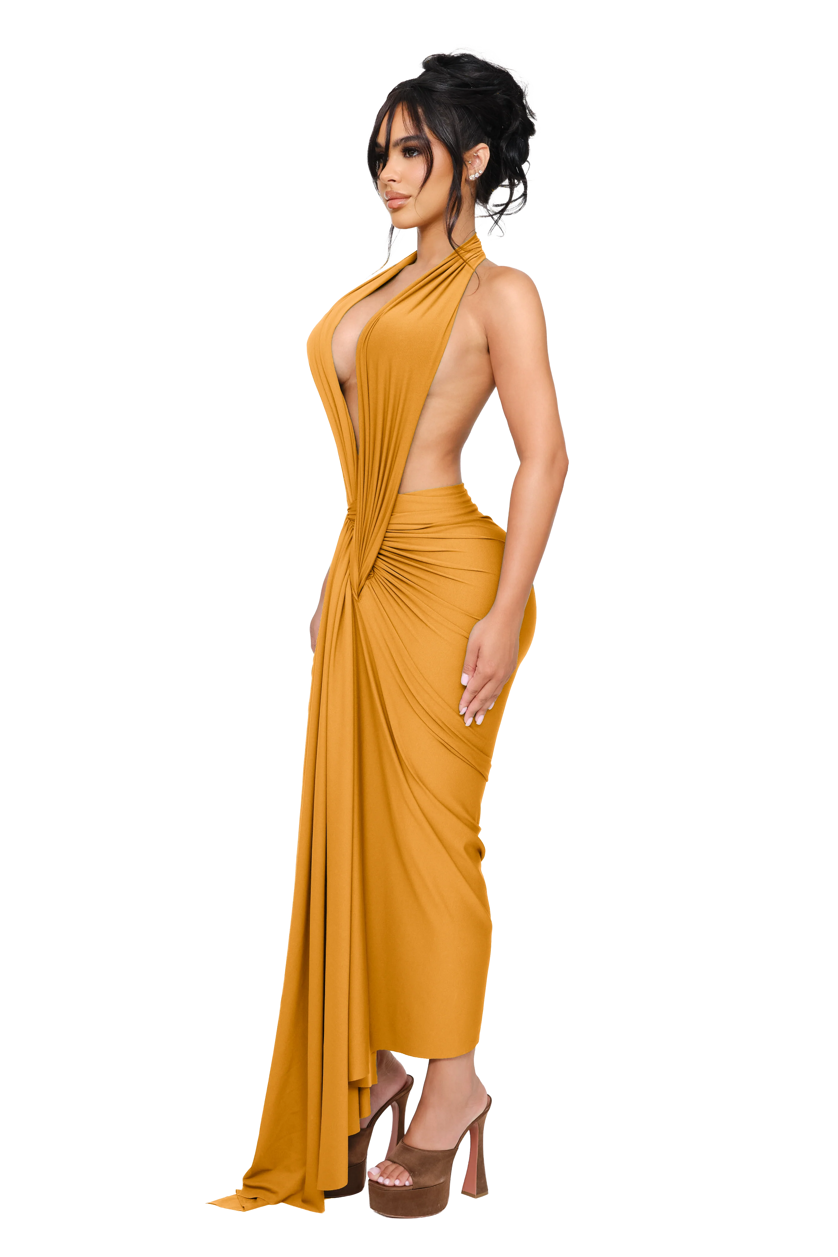 Dionè Halter Midi Dress - Muted Gold - Image 2