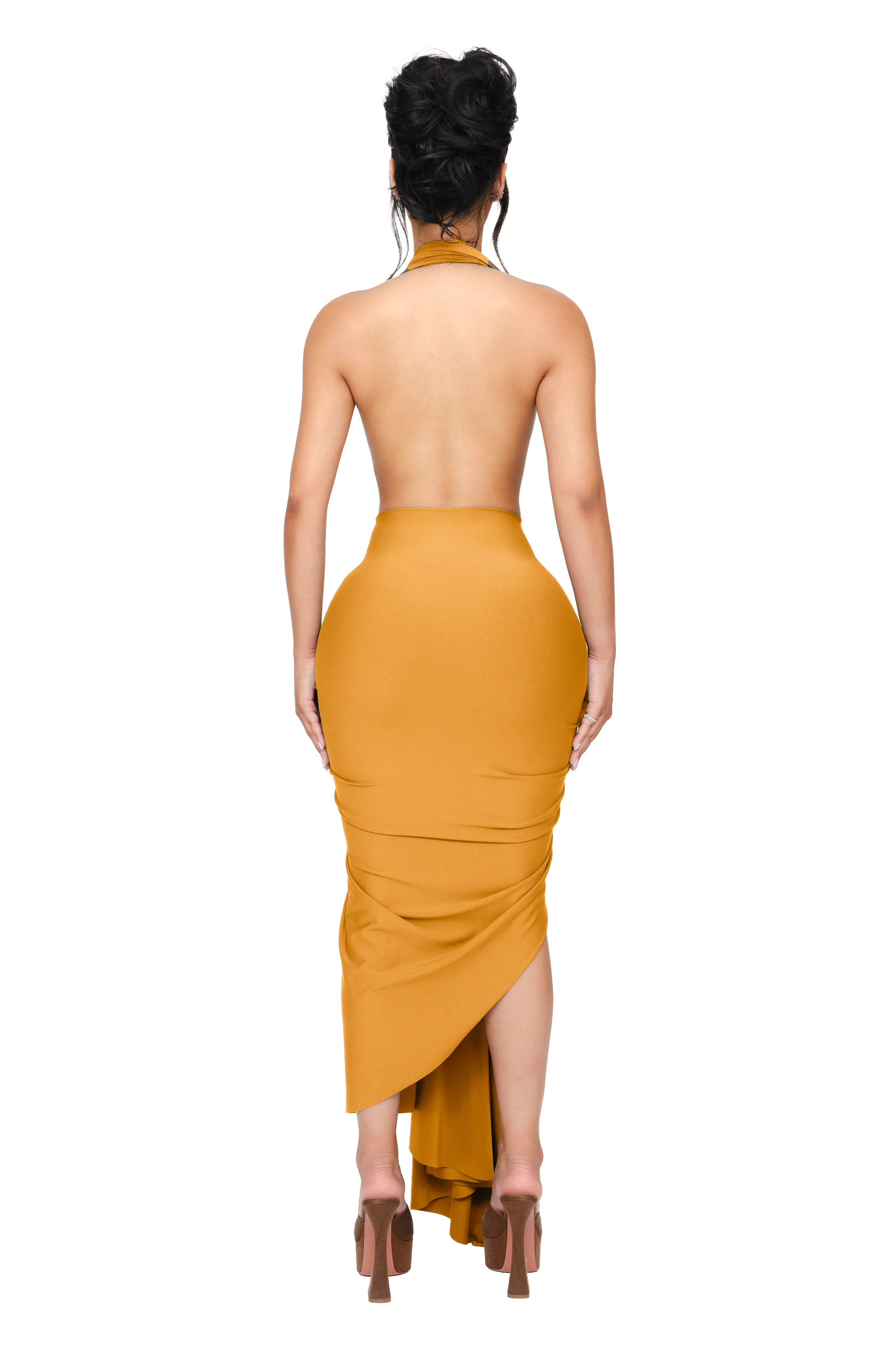 Dionè Halter Midi Dress - Muted Gold - Image 3