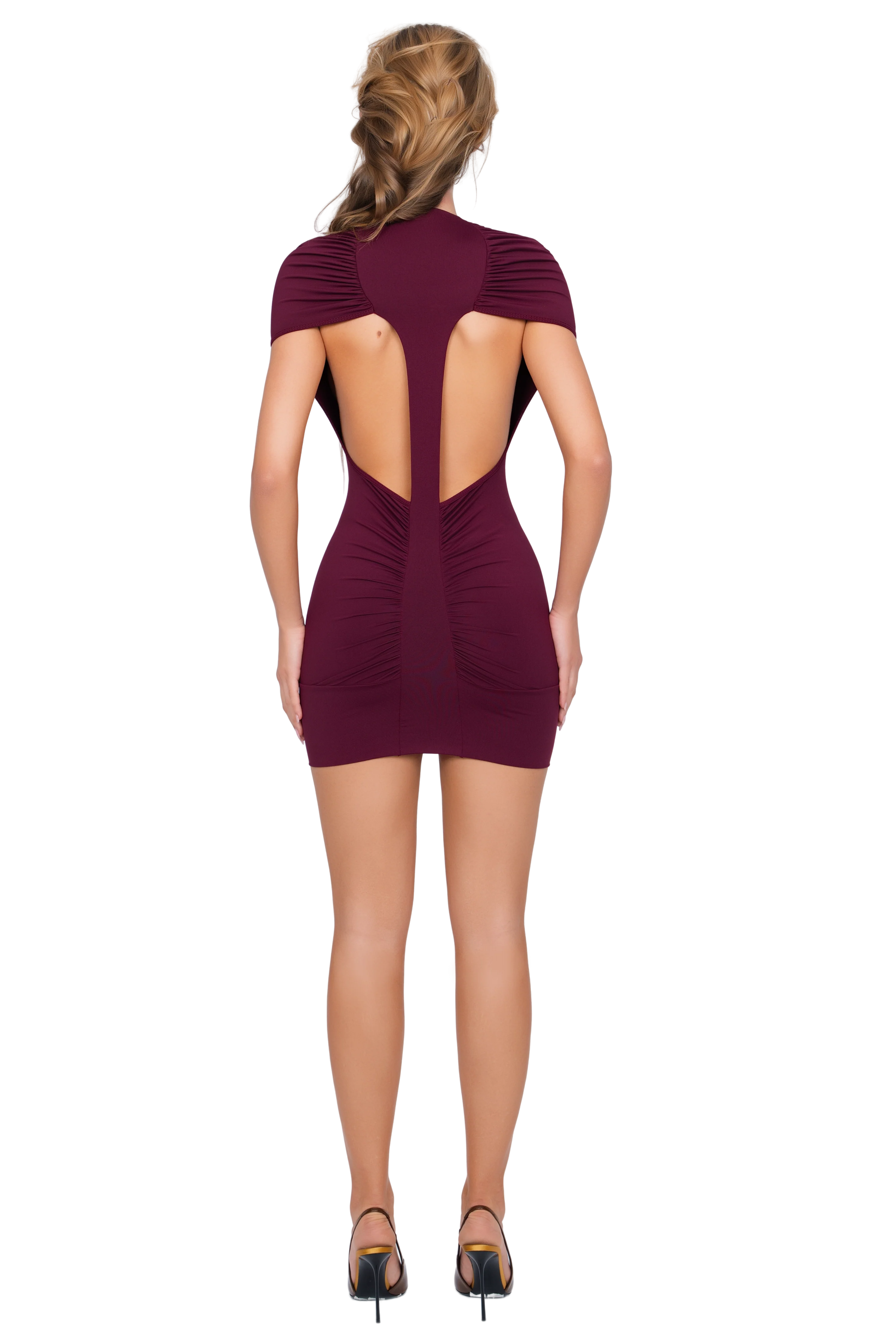 Dola Ruched Mini Dress - Deep Berry - Image 3