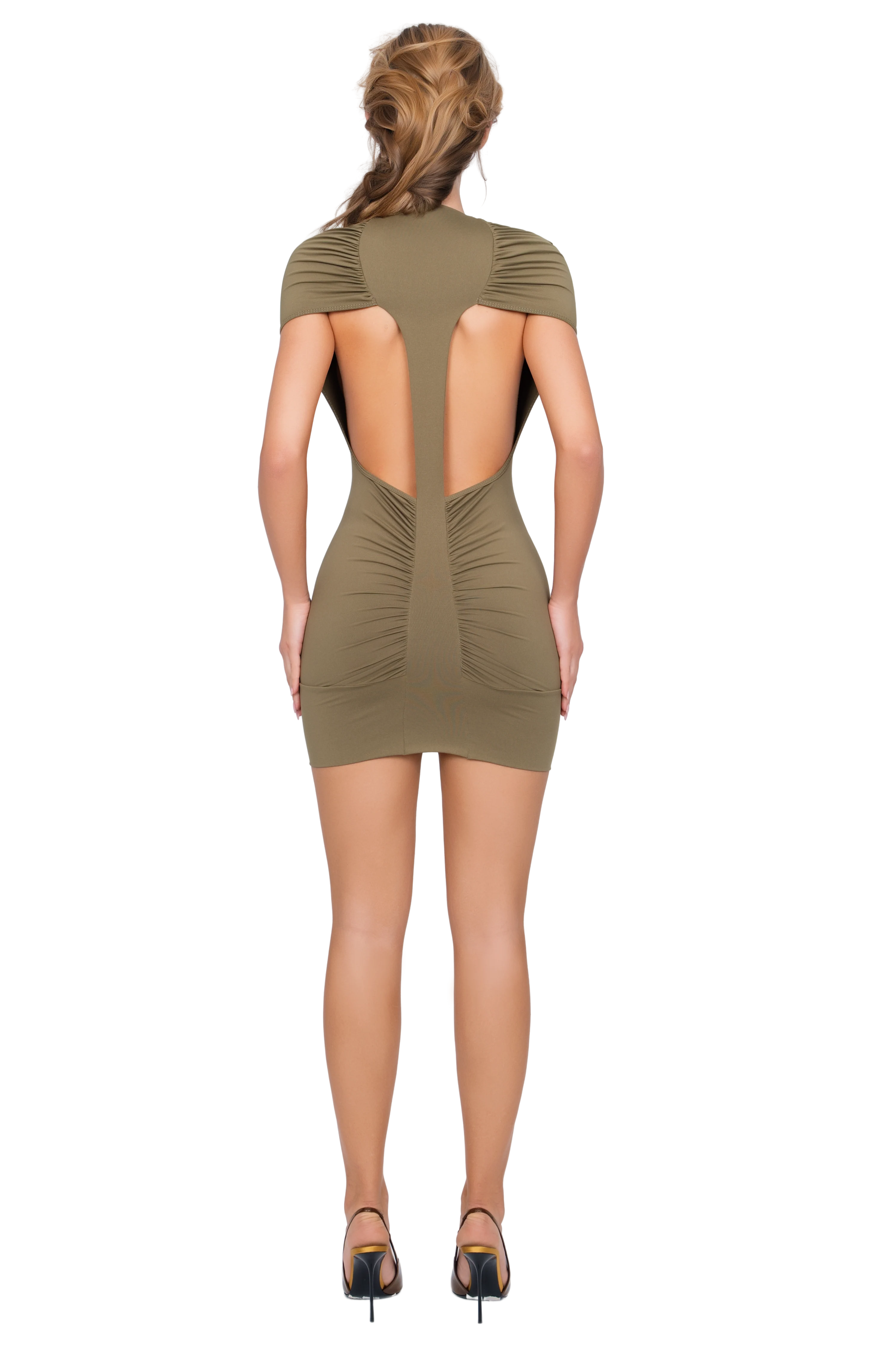 Dola Ruched Mini Dress - Deep Olive - Image 3