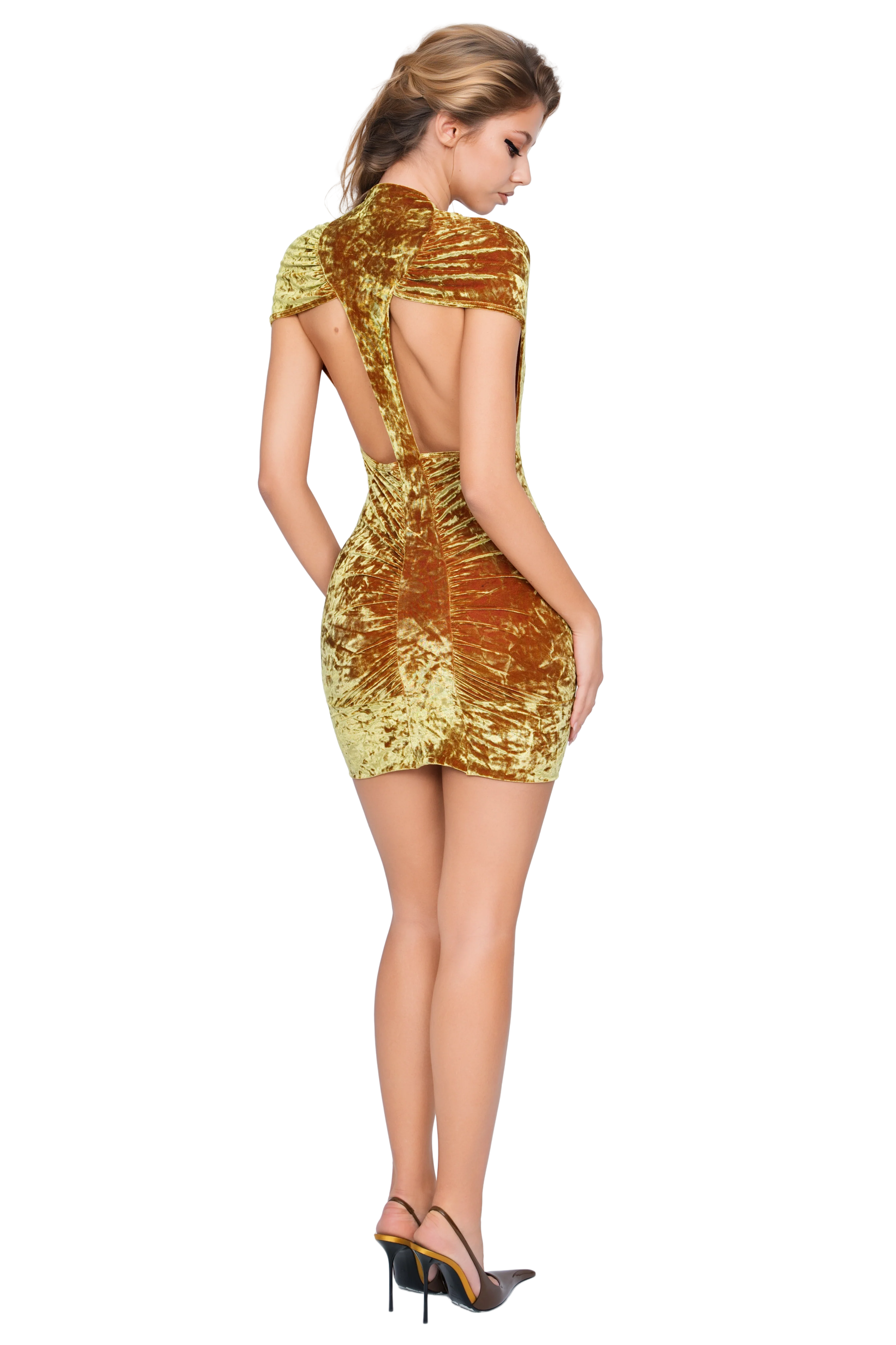 Dola Ruched Mini Dress - Honey Lime - Image 4