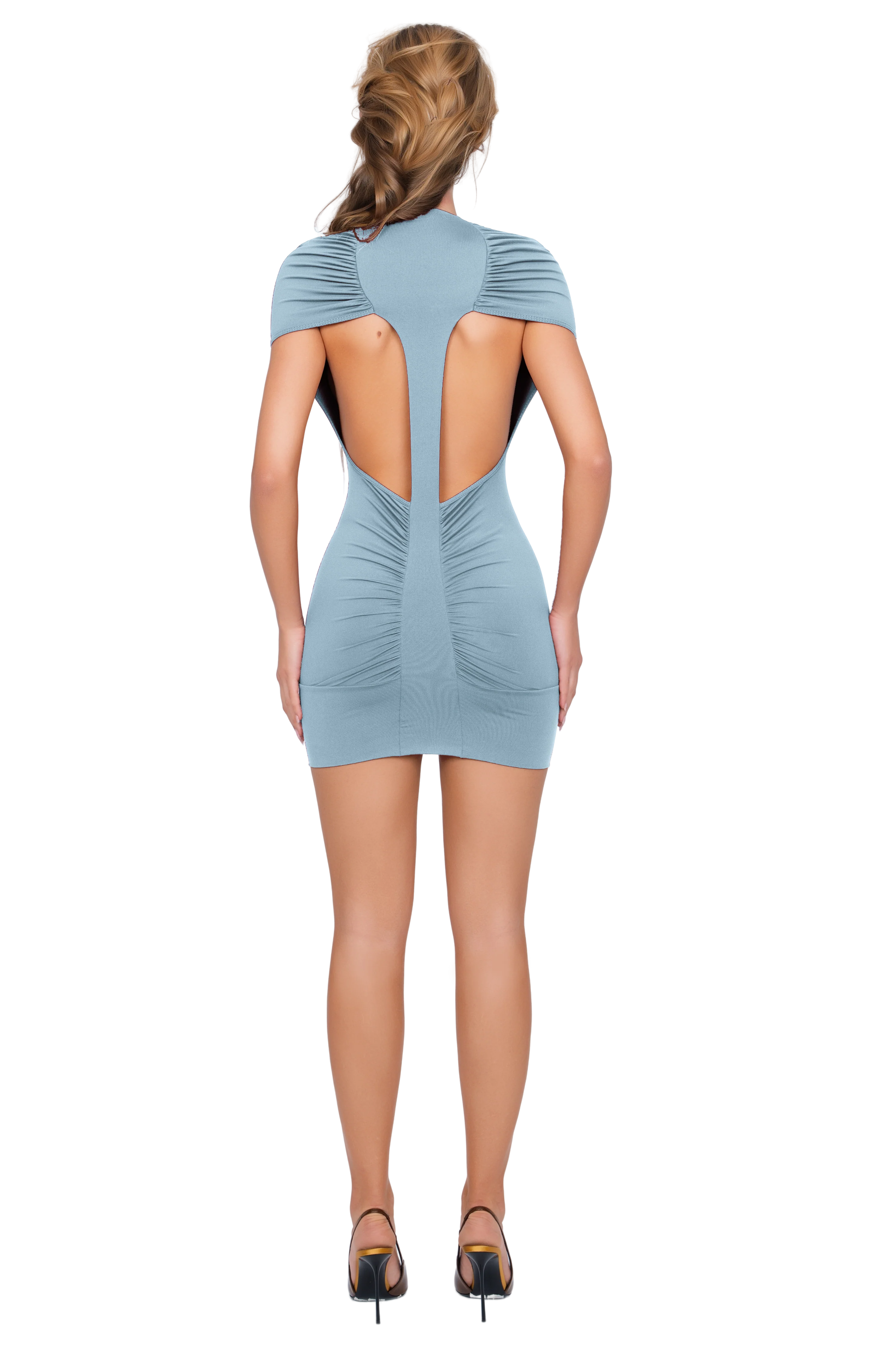 Dola Ruched Mini Dress - Powder Blue - Image 3