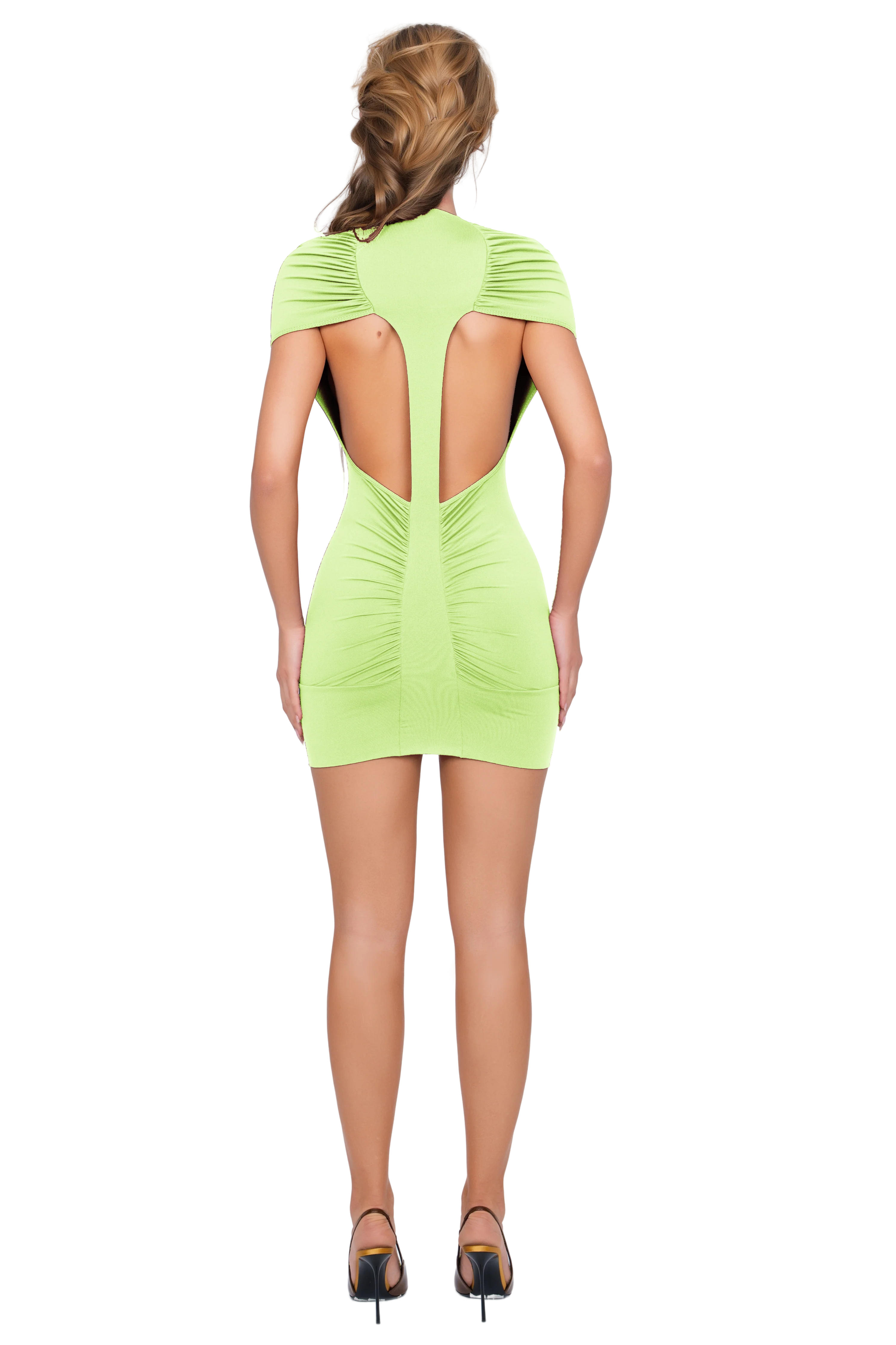 Dola Ruched Mini Dress - Soft Lime - Image 3