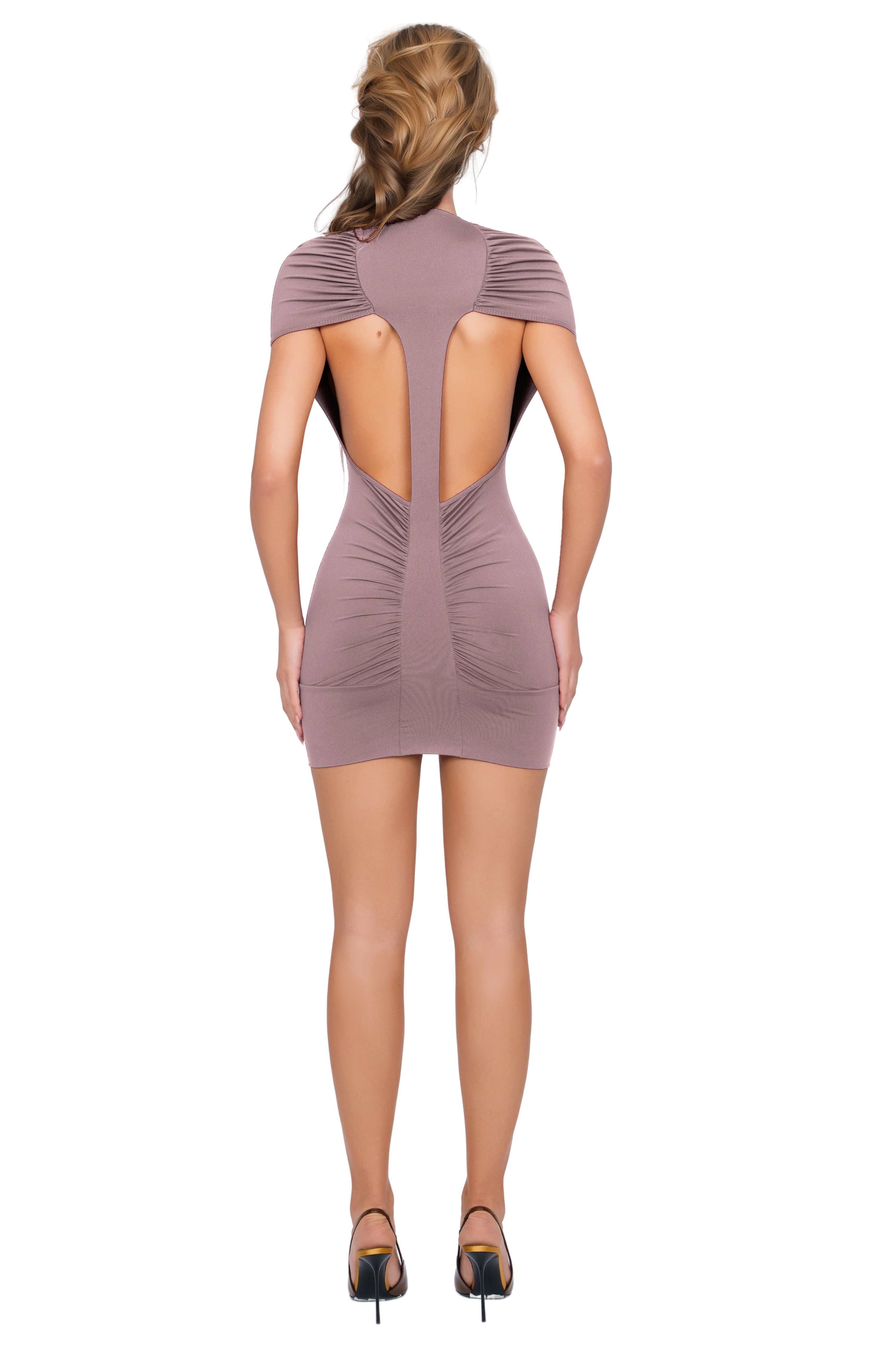 Dola Ruched Mini Dress - Soft Mauve - Image 3