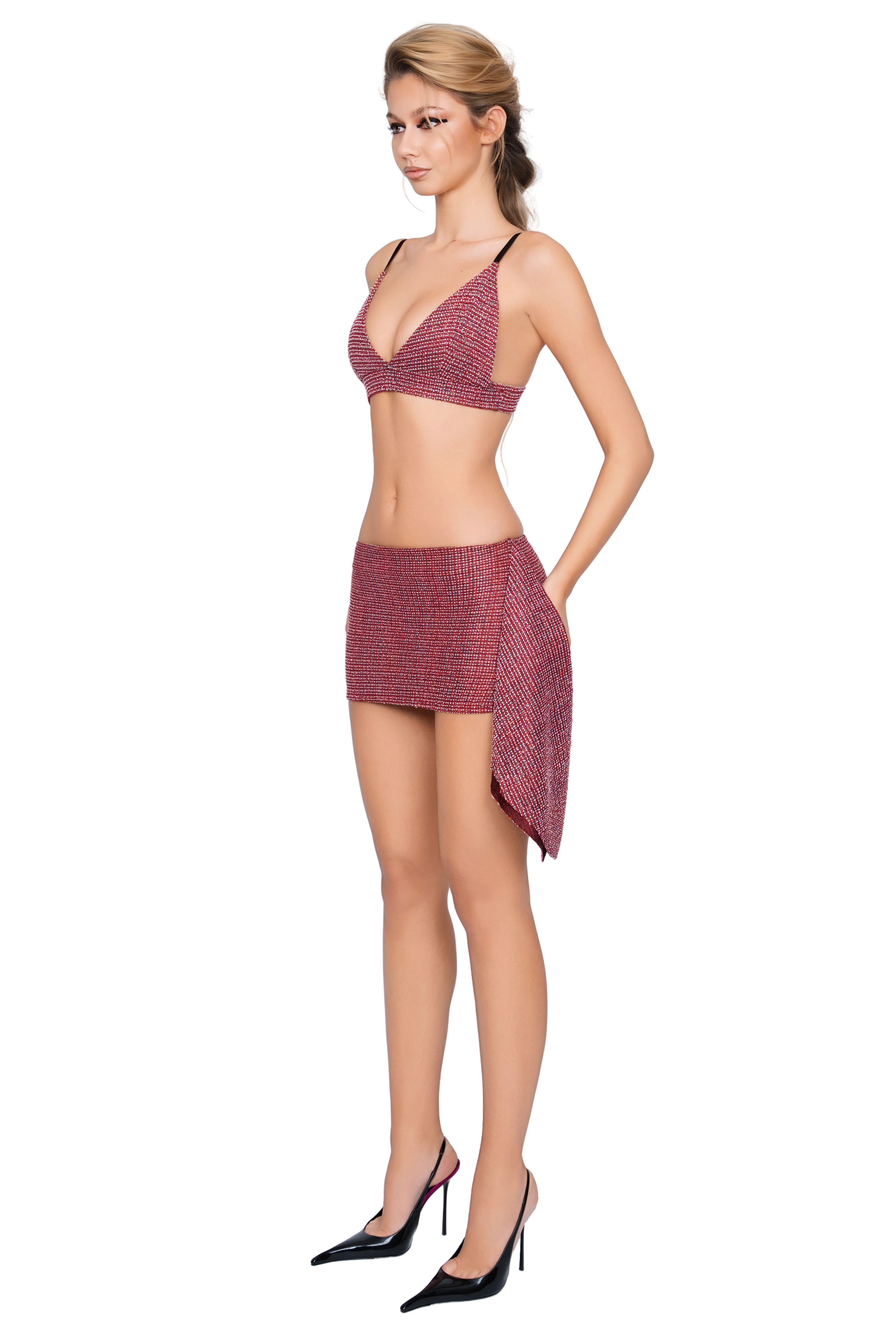 Merano Tweed Bralette - Flecked Rouge - Image 2