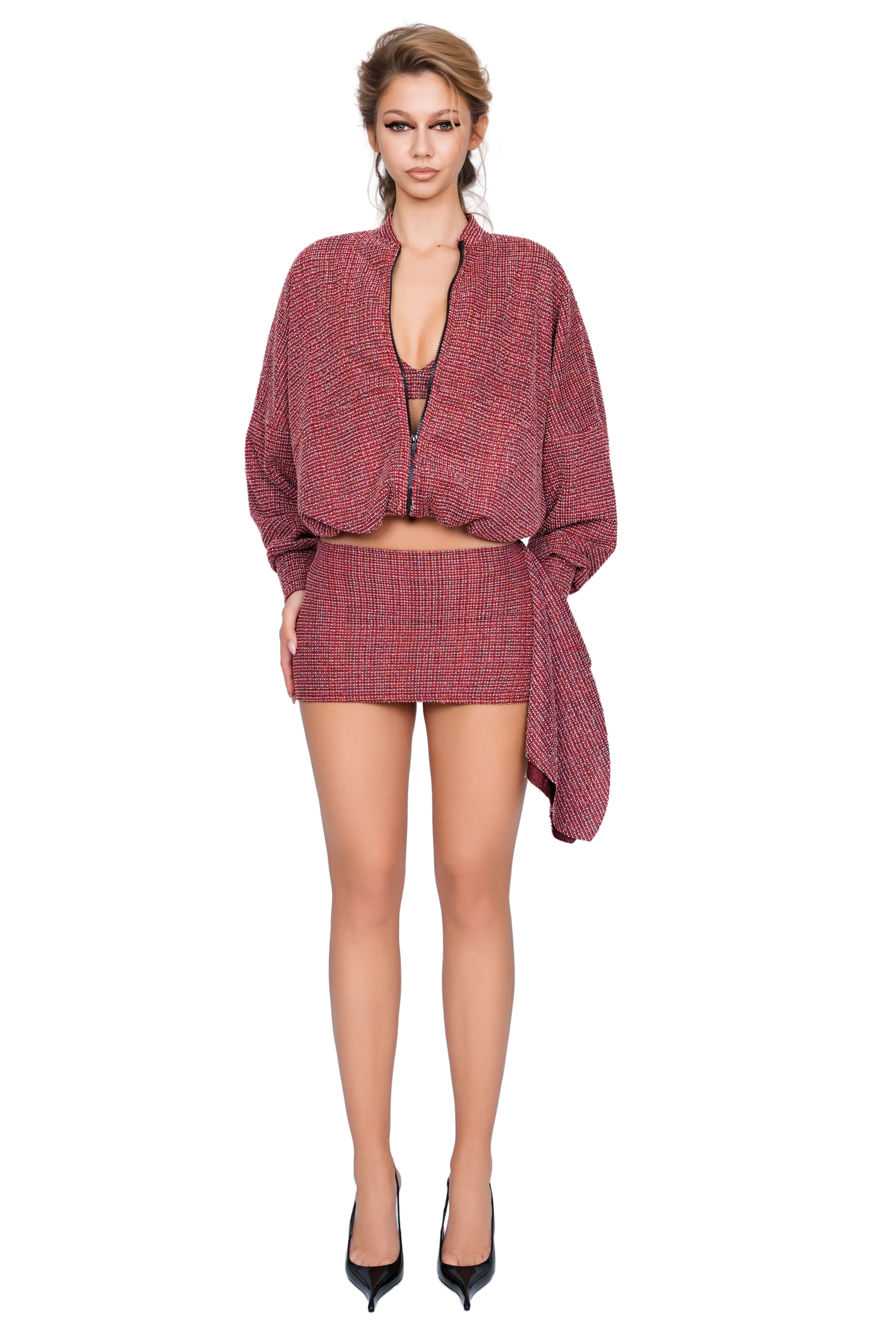 Merano Tweed Skirt - Flecked Rouge