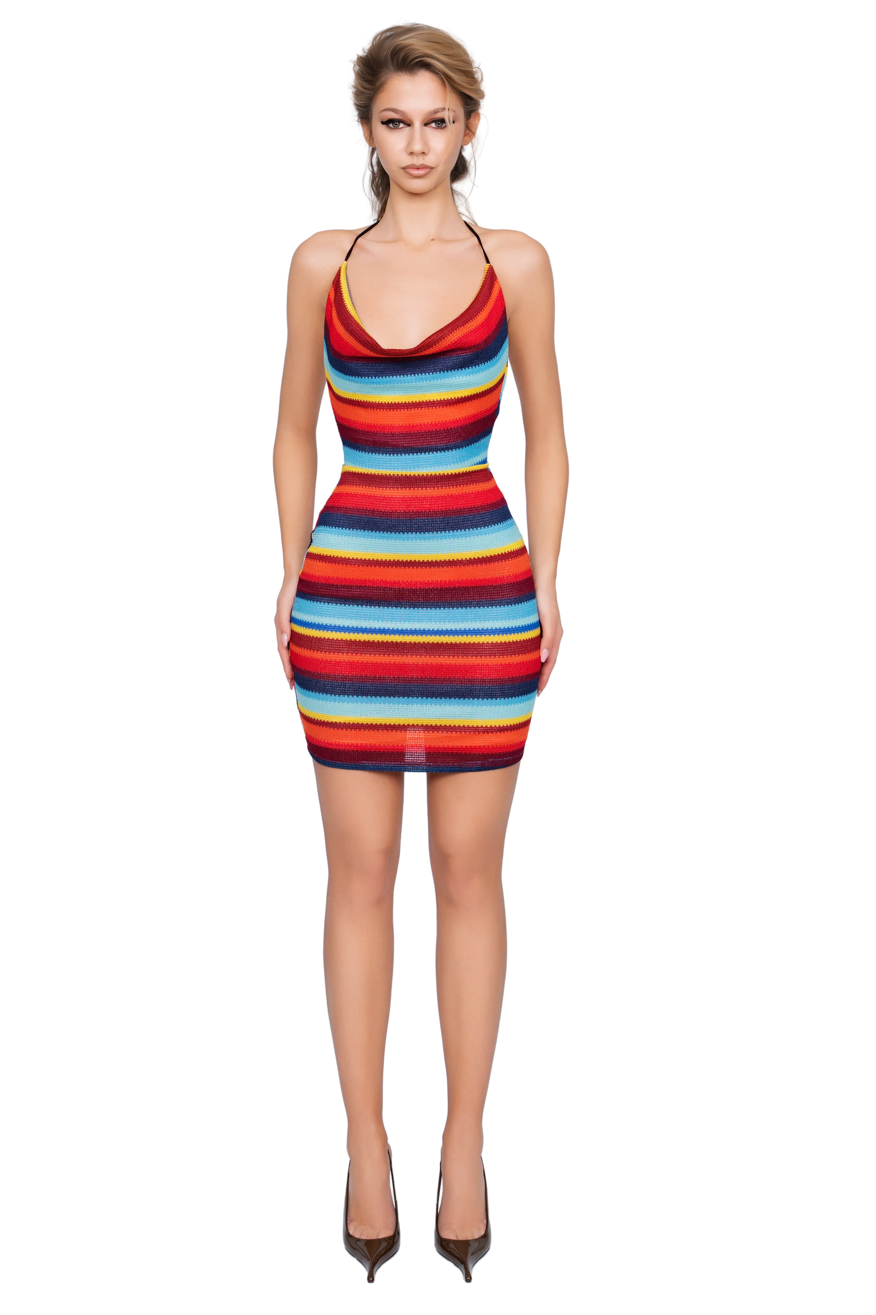 Nora Cowl Neck Mini Dress - Electric Ember Lines