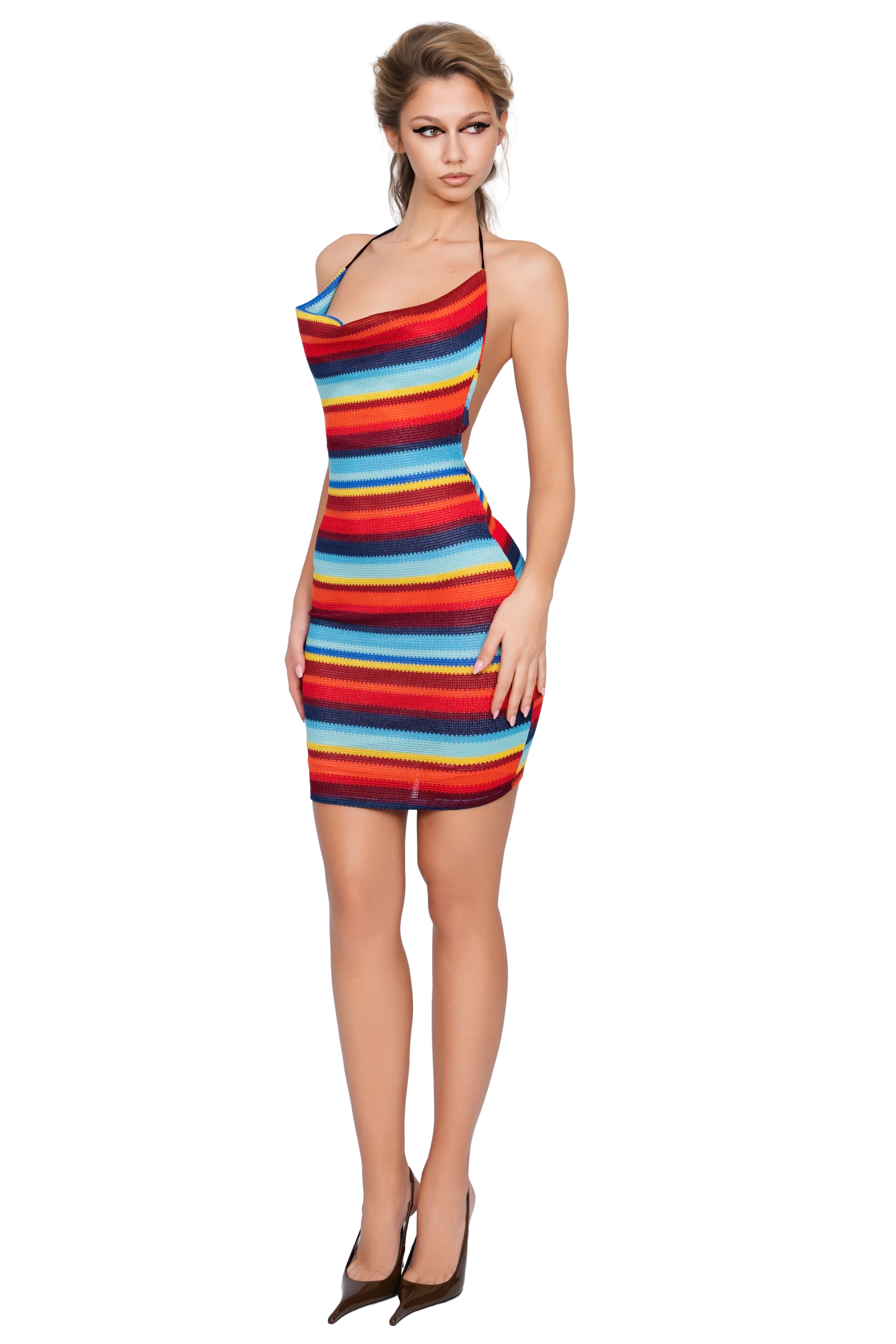 Nora Cowl Neck Mini Dress - Electric Ember Lines - Image 4