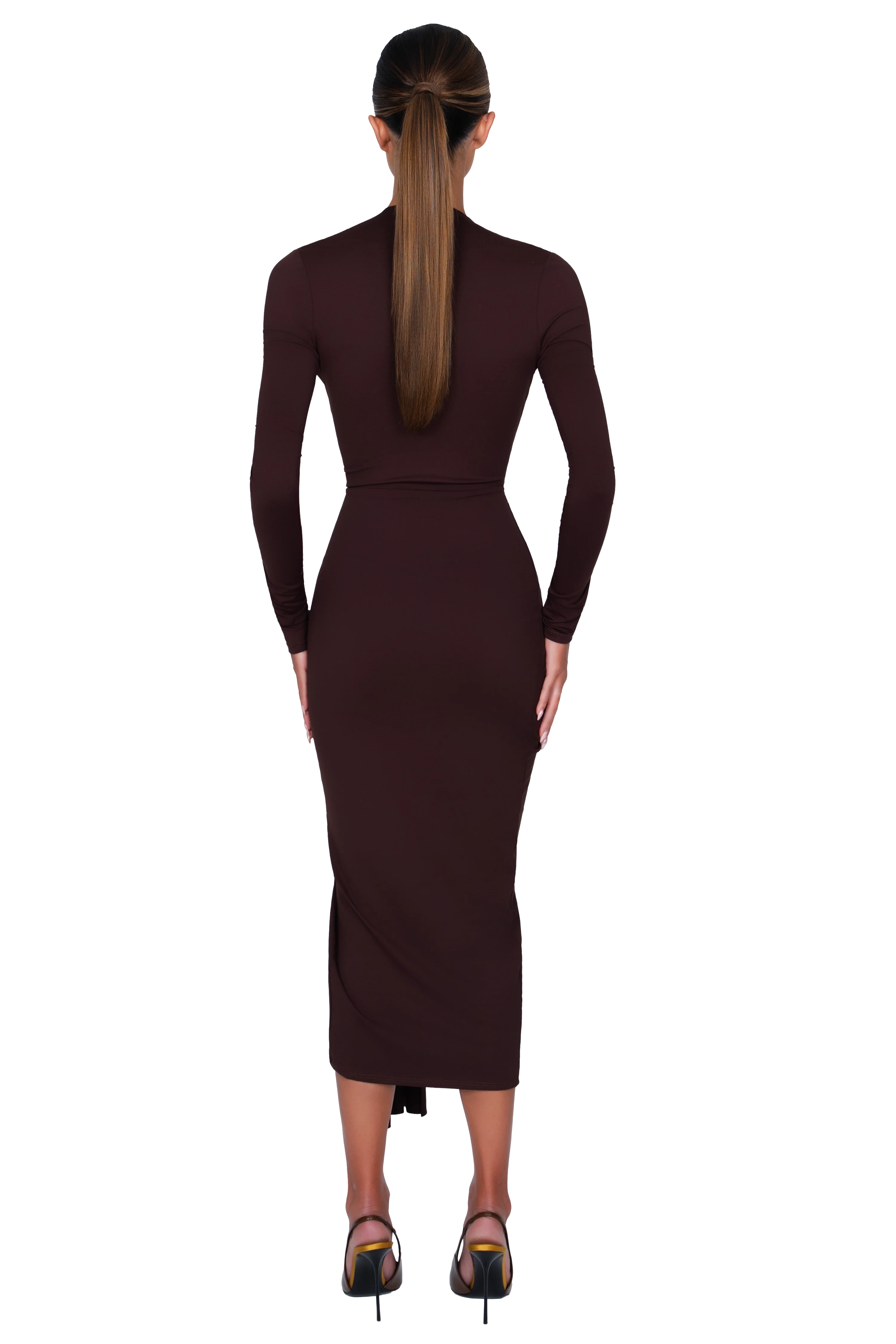 Noxra Deep Plunge Dress - Cocoa Noir - Image 3