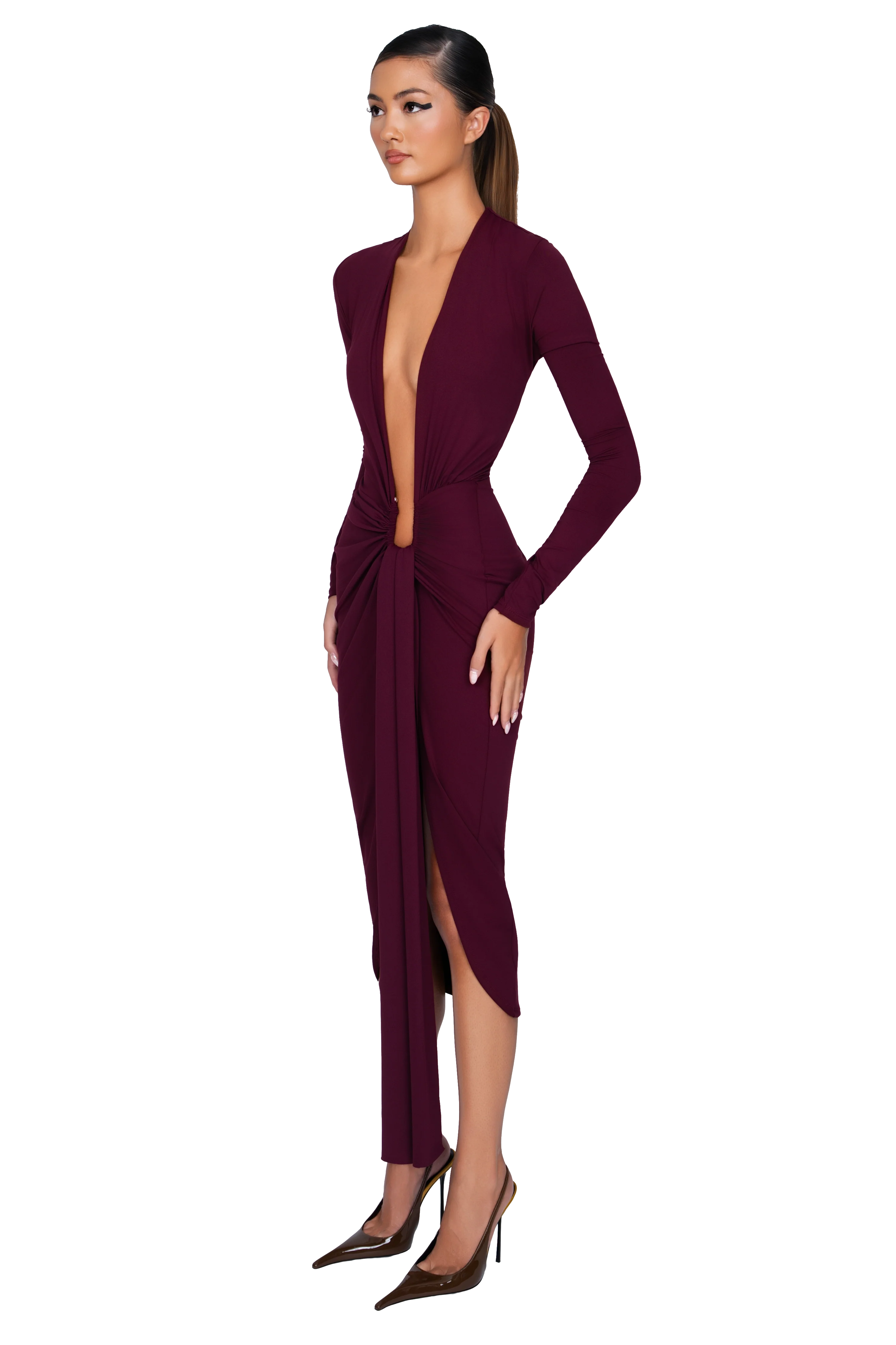 Noxra Deep Plunge Dress - Deep Berry - Image 2