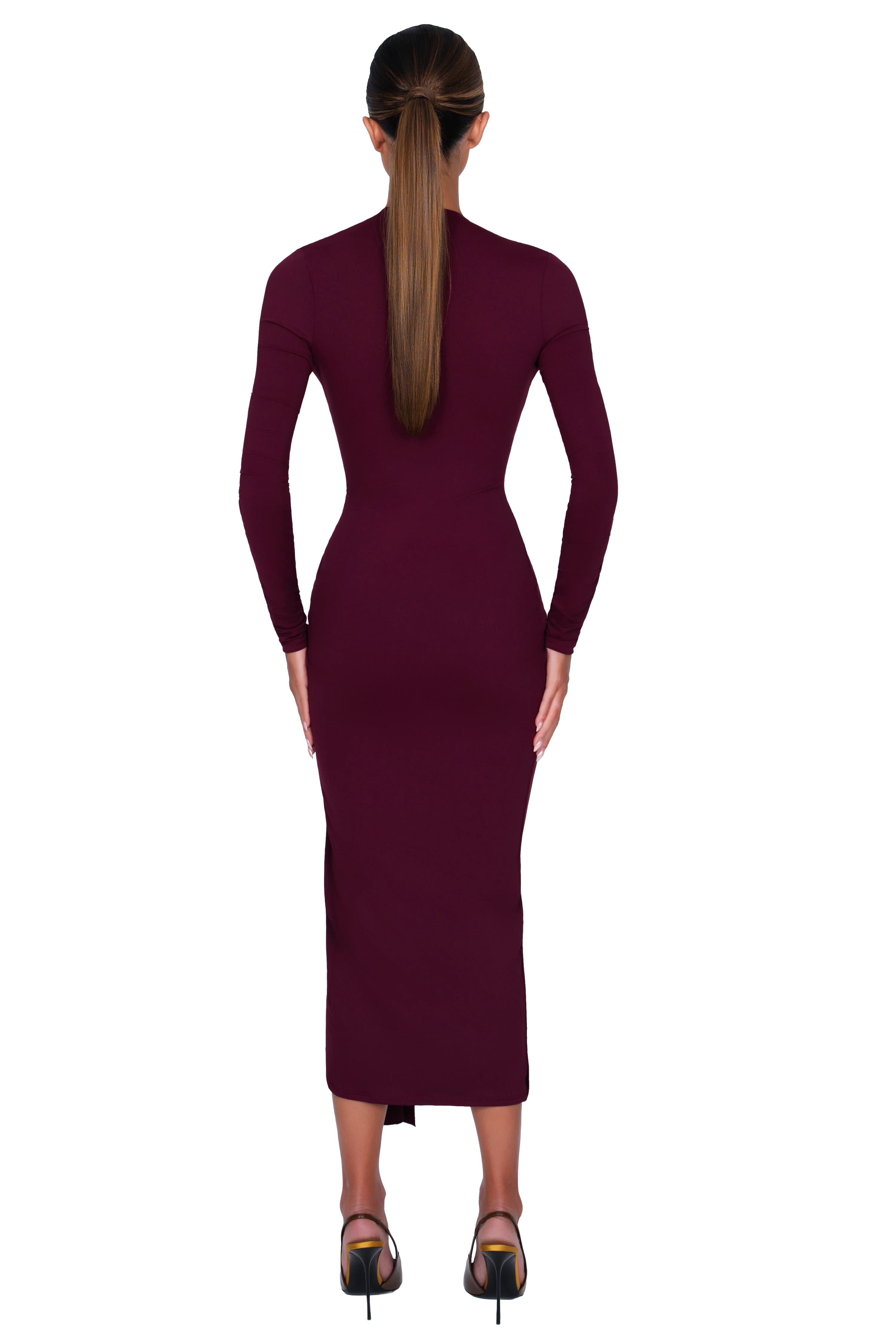 Noxra Deep Plunge Dress - Deep Berry - Image 3