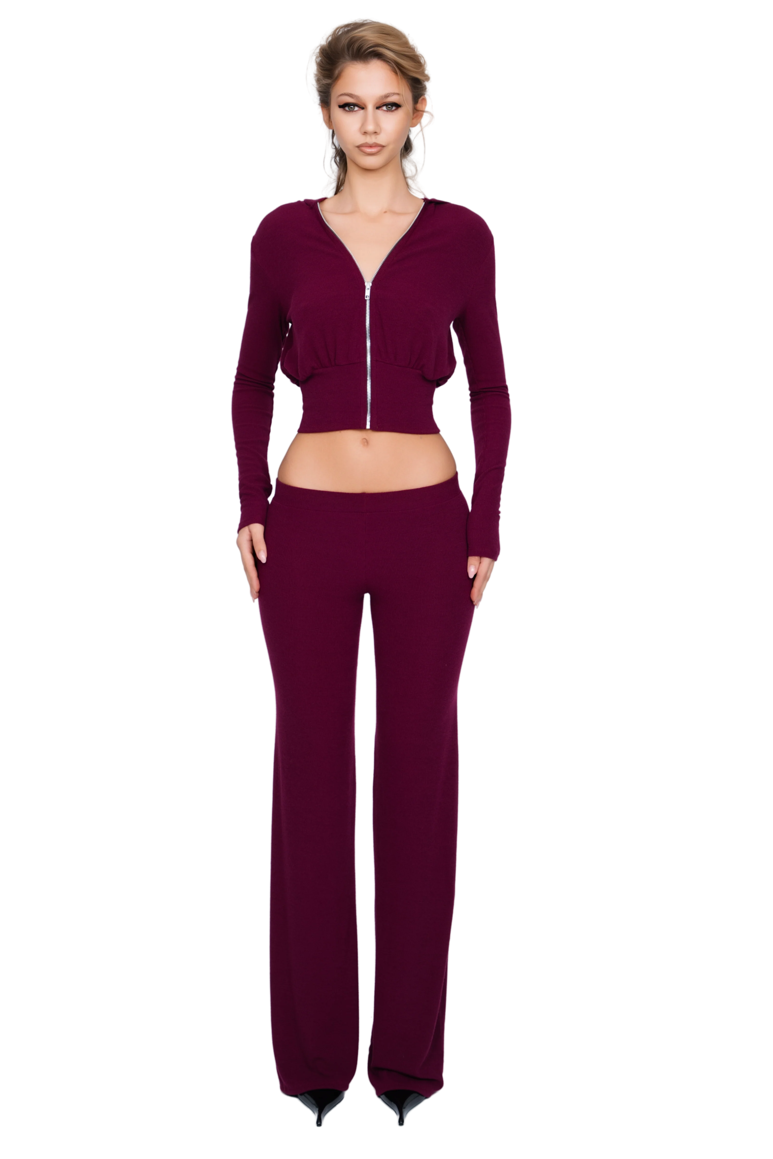 Pordena Ribbed Trouser - Merlot Rib