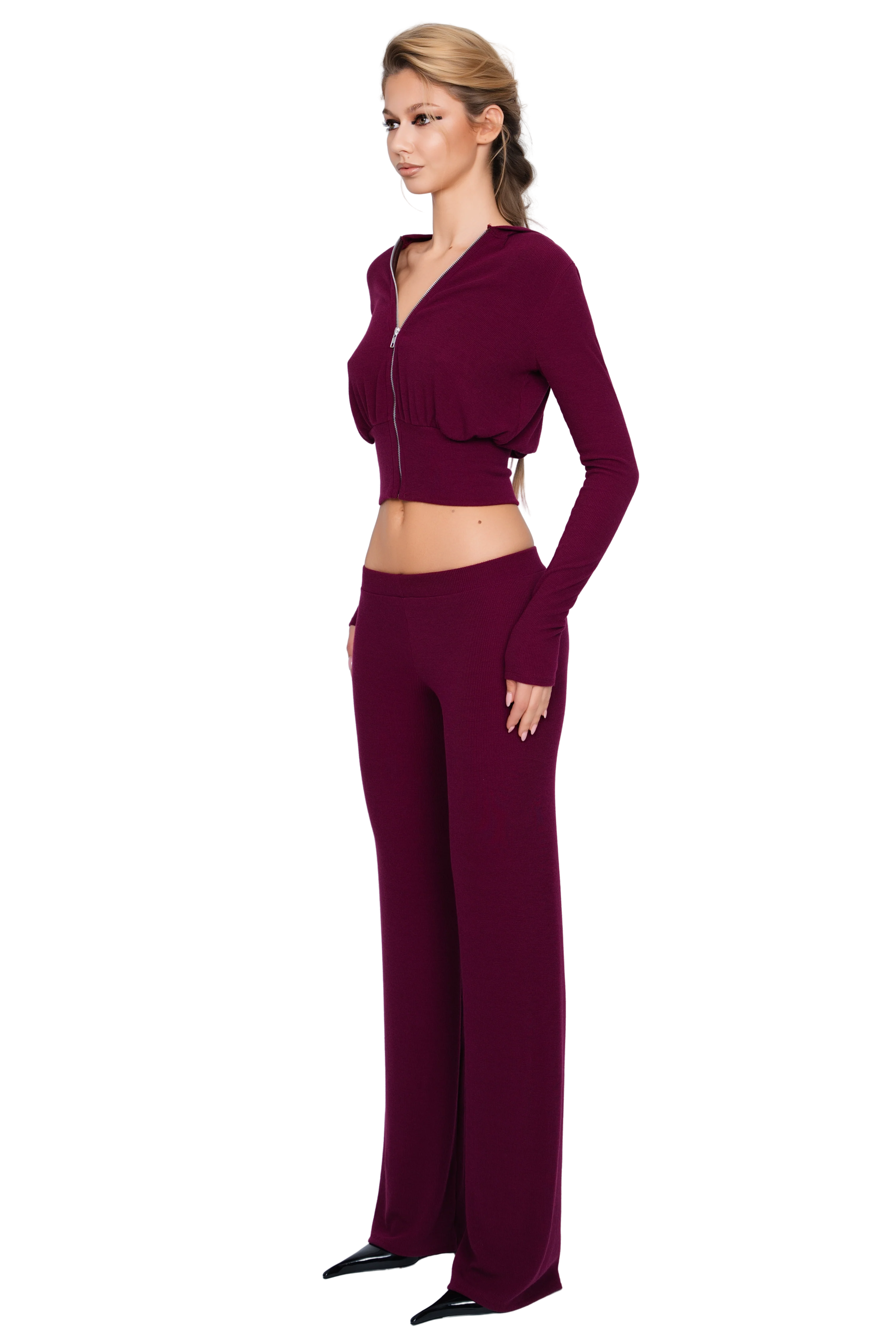 Pordena Ribbed Trouser - Merlot Rib - Image 2