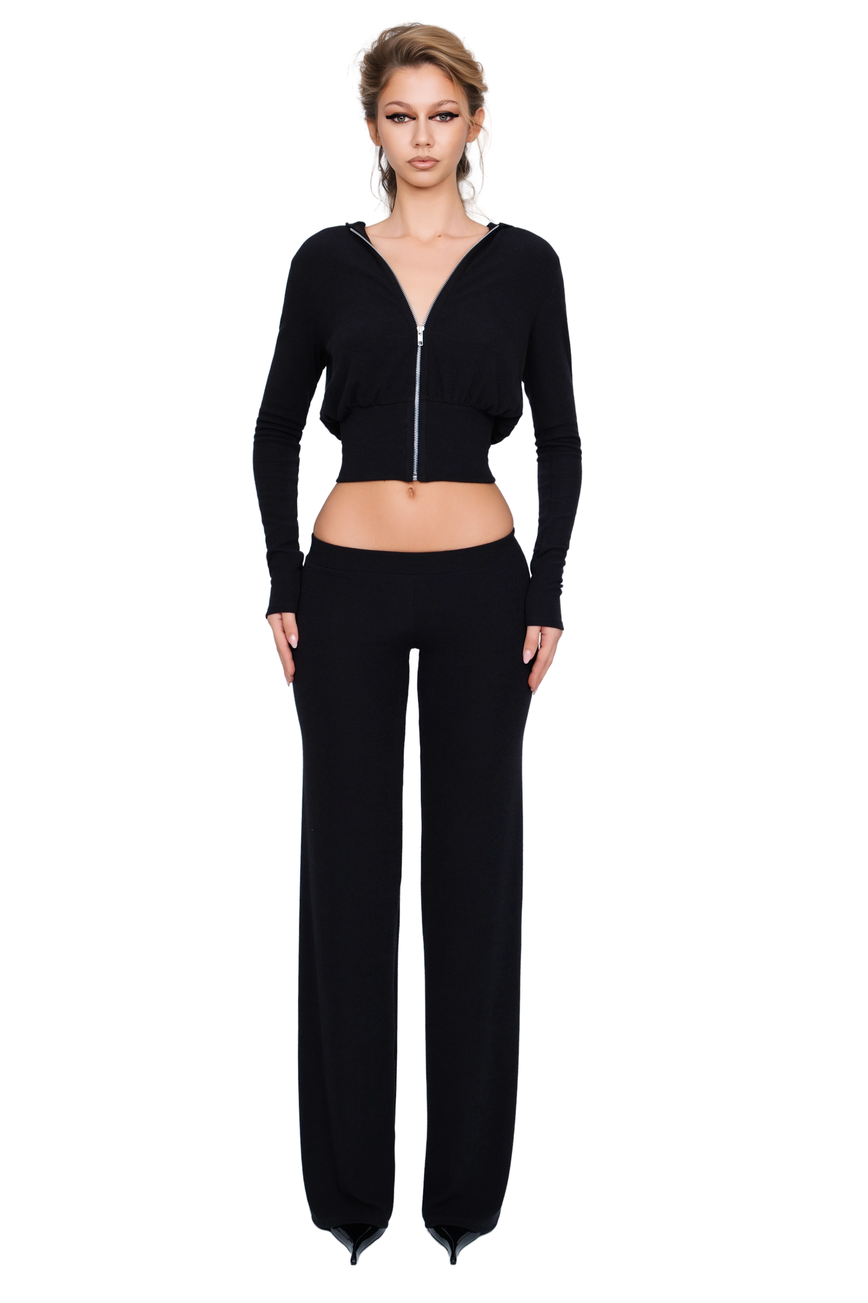 Pordena Ribbed Zip Hoodie - Obsidian Rib