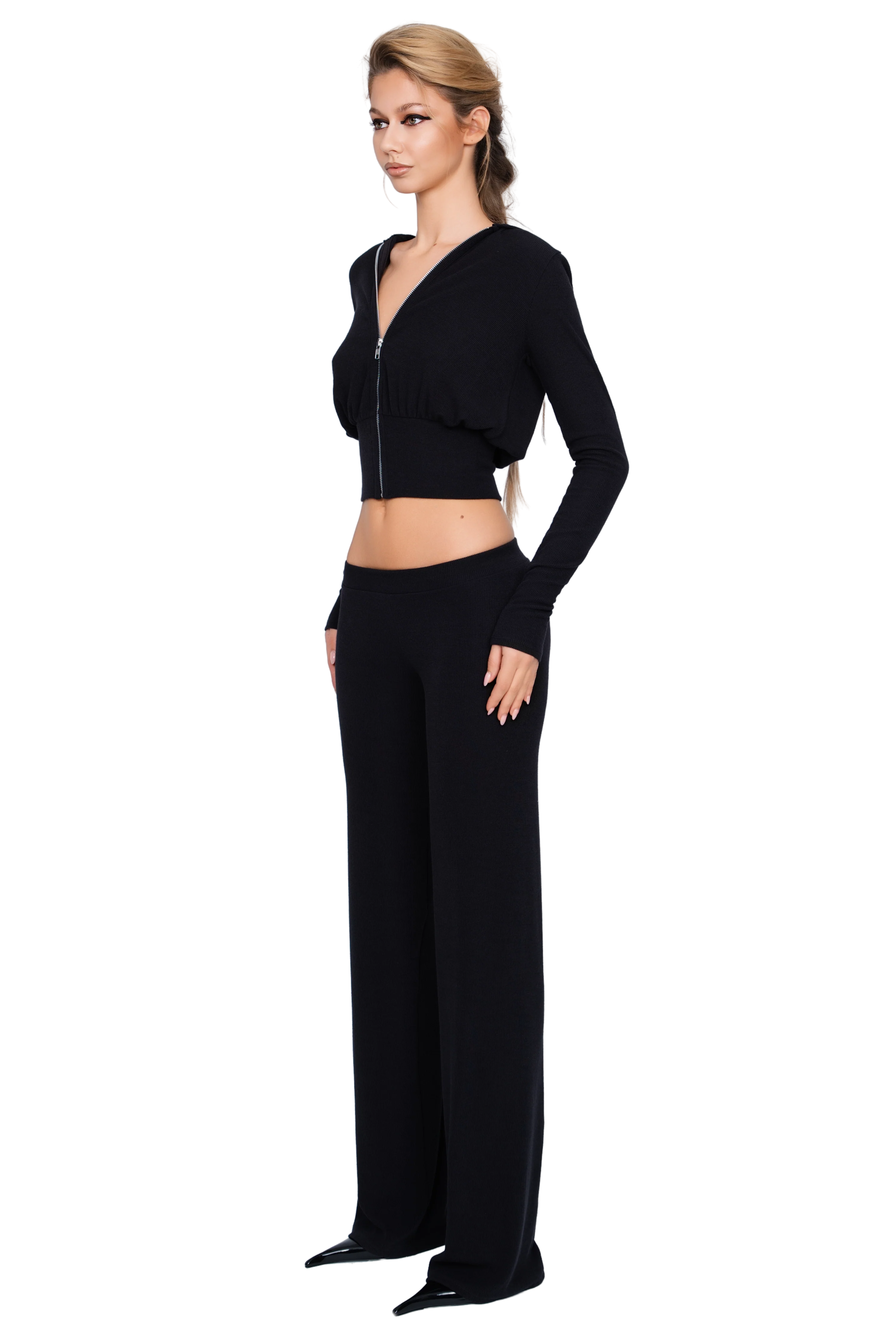 Pordena Ribbed Zip Hoodie - Obsidian Rib - Image 2