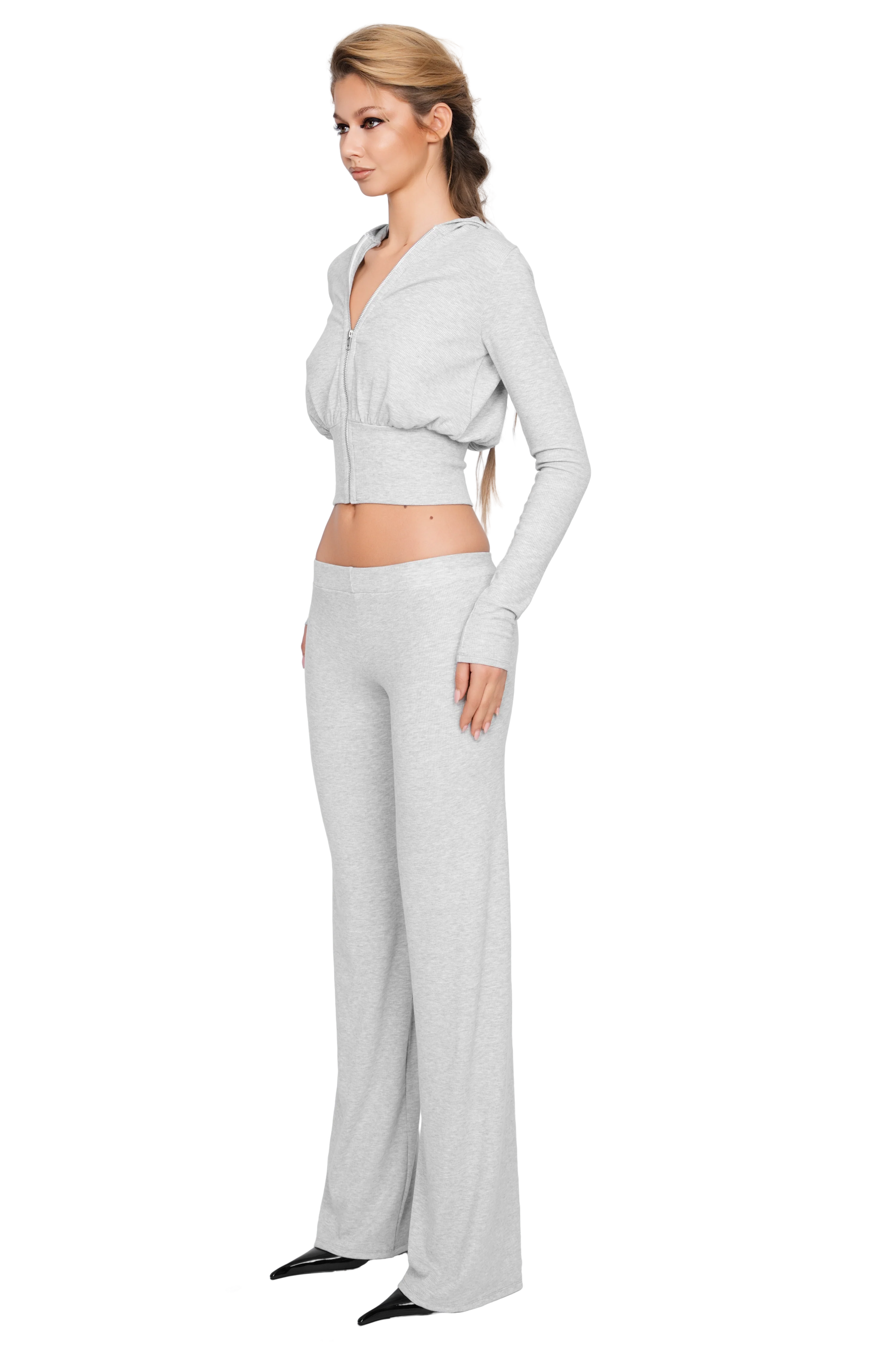 Pordena Ribbed Zip Hoodie - Soft Ash - Image 2